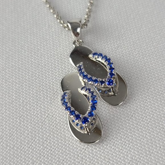 925 Silver Blue Rhinestone Sandals Necklace